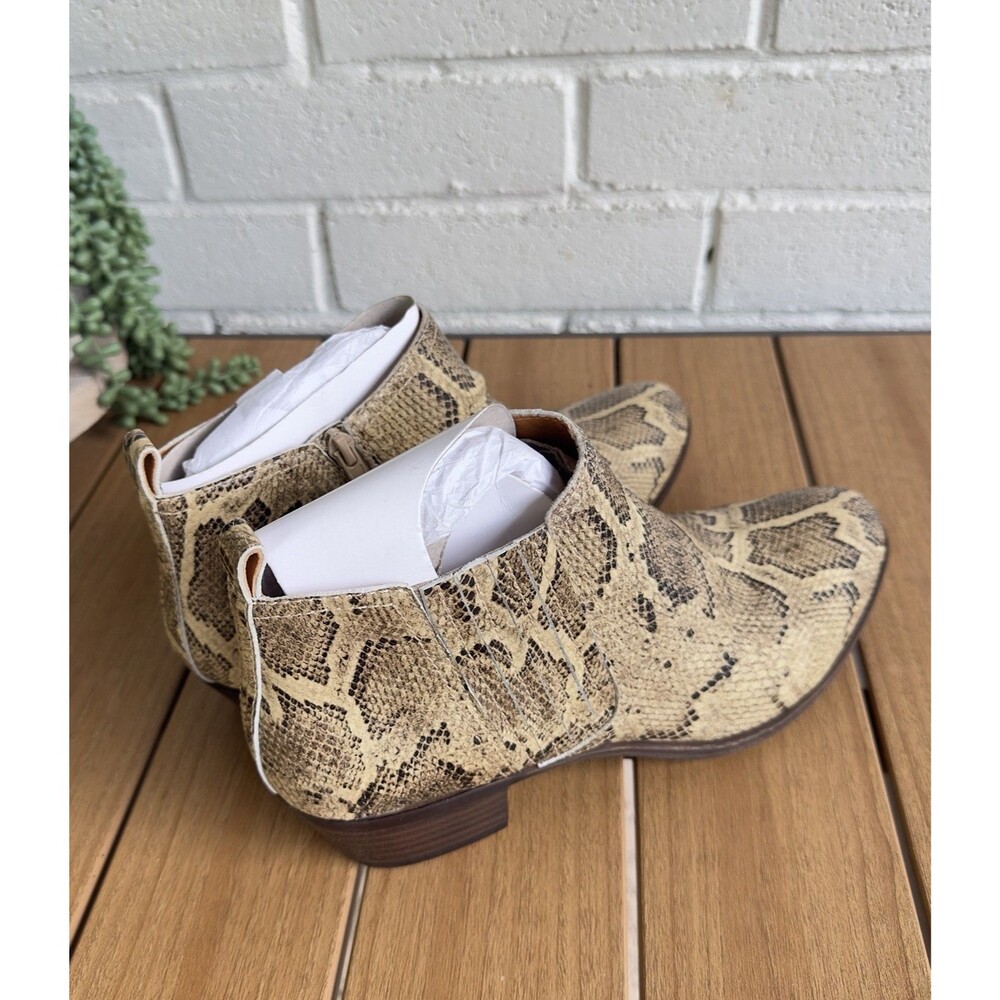 Lucky Brand Women’s 11M Leather Snakeskin Print Ankle Boots Side Zip New
